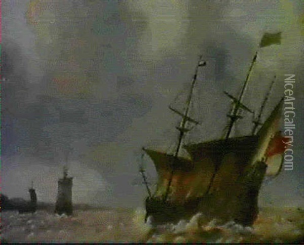 Vaisseau Sur Une Mer Agitee Oil Painting - Jan Porcellis