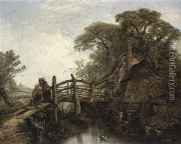 Crossing The Bridge Oil Painting - Alfred George Stannard