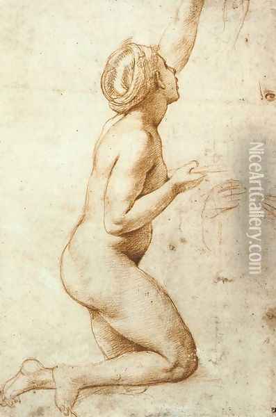Kneeling Nude Woman Oil Painting - Raffaelo Sanzio