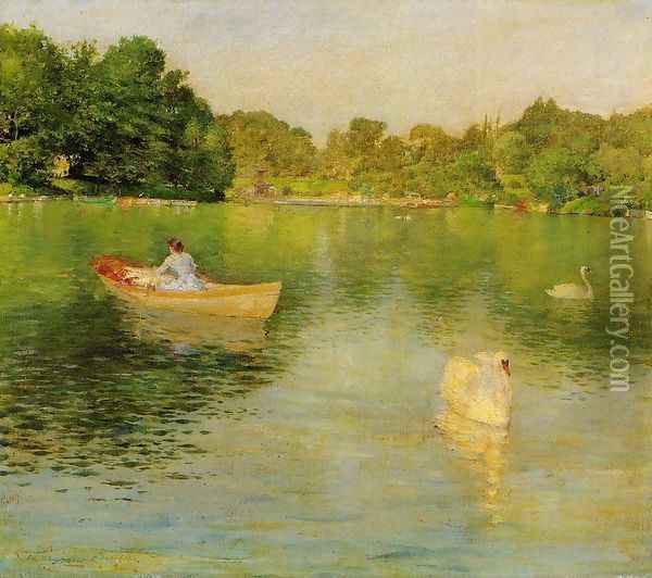 On The Lake Central Park Oil Painting - William Merritt Chase