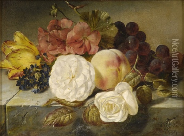 Stilleben Mit Fruchten Und Blumen Oil Painting - Joseph Denovan Adam