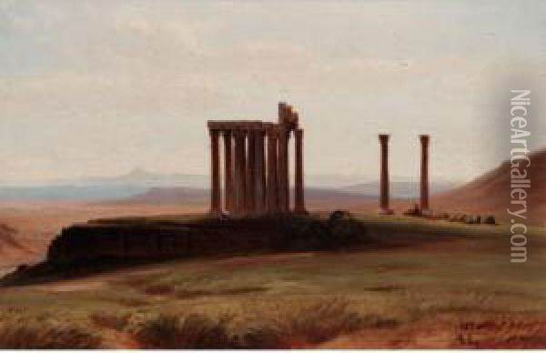A View Of The Temple Of Olympus Zeus Oil Painting - August Loffler