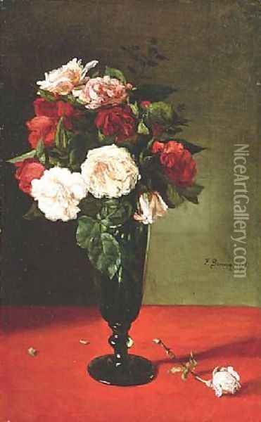 Roses in a Vase 1878 Oil Painting - Francois Bonvin