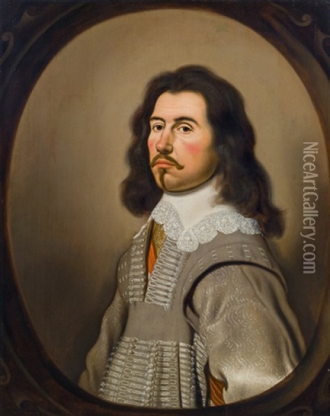 Portrat Eines Mannes In Grauem Seidengewand Oil Painting - Jacob Frans van der Merck