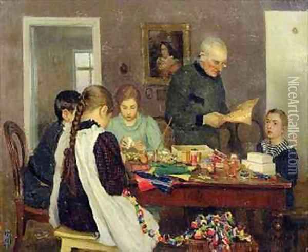 Preparation for Christmas Oil Painting - Sergey Vasilievich Dosekin