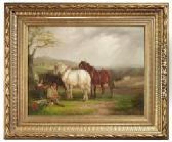Bauern Mit Ihren Pferden Bei Der Rast Oil Painting - Snr William Shayer