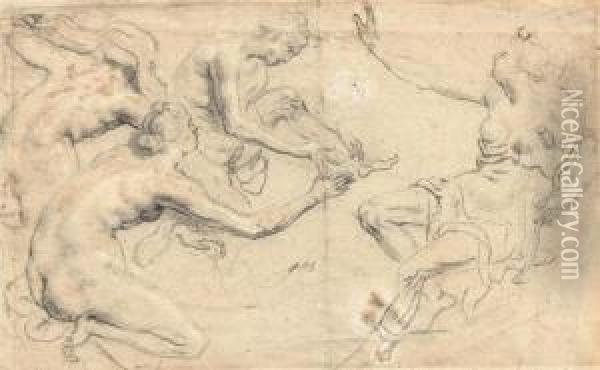 Study Of The Bathing Diana, Surprised By Actaion Oil Painting - Theodor Van Thulden