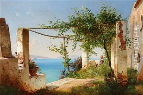 View From The Amalfi Coast In Italy Oil Painting - Carl Frederik Peder Aagaard
