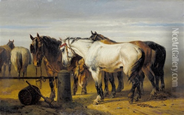Landschaft Mit Ausgespannten Pferden Oil Painting - Paul Van Der Vin