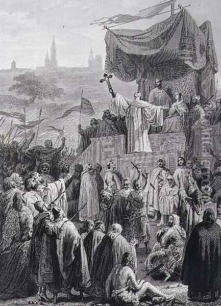Preaching the Second Crusade, engraved by Alexandre Marie Colin 1798-1875 Oil Painting - Emile Signol