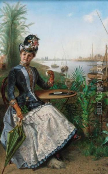 Taking Tea By The Banks Of The River Nile, Egypt Oil Painting - Moritz Stifter