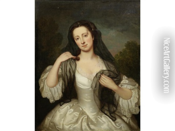 Portrait Of A Lady, Traditionally Identified As Anne Liddell, Half-length, In A White Dress With A Black Shawl Oil Painting - Herman van der Mijn