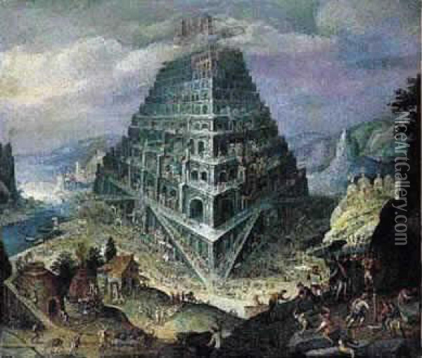 La Tour De Babel Oil Painting - Hendrick van Cleve