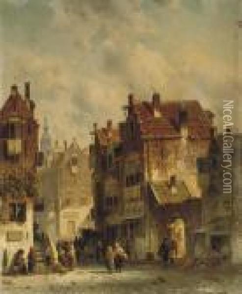 A Busy Day In Town Oil Painting - Charles Henri Leickert