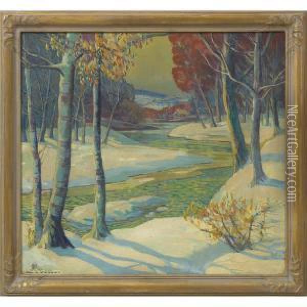 Winter Stream Oil Painting - Carl Rudolph Krafft
