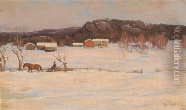 Vinterlandskap Med Hest Og Slede Oil Painting - Hans Frederik Henriksen Borgen