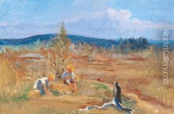 Children Playing Oil Painting - Venny Soldan-Brofelt