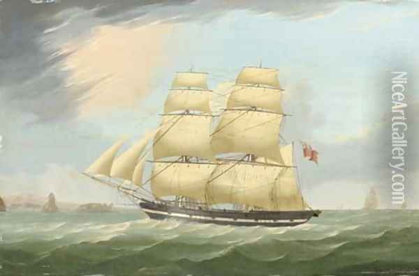 The snow Mary running past an offshore island under full sail Oil Painting - William Hull