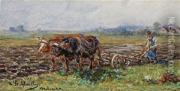 Ploughing Farmer Oil Painting - Karl Stuhlmueller