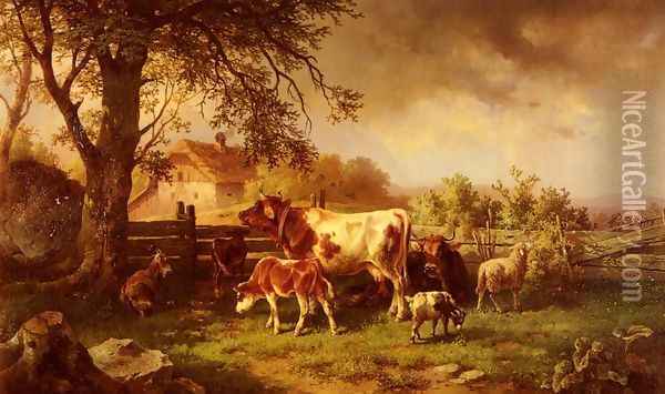 Farmyard Scene Oil Painting - Edmund Mahlknecht