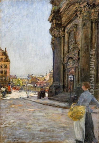 Vor Der Kreuzkirche In Dresden Oil Painting - Gotthardt Johann Kuehl
