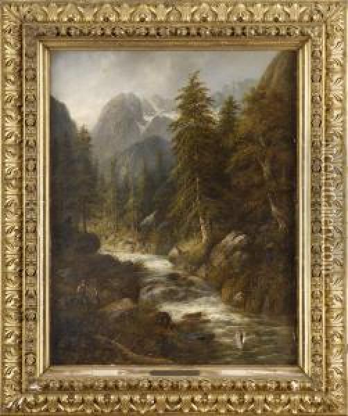 Wildbach Im Gebirge. Oil Painting - Eduard Boehm
