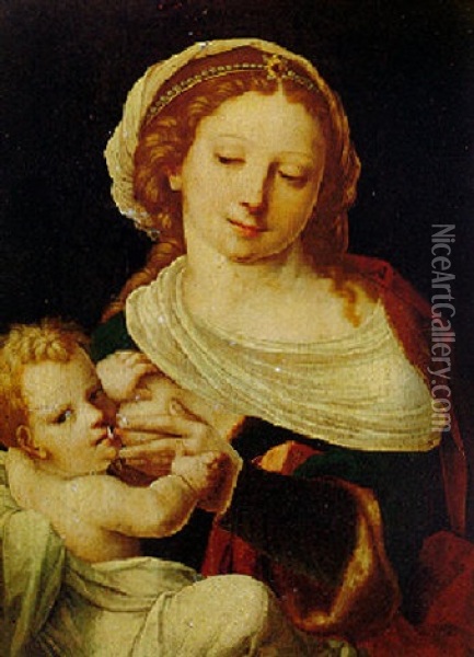 Madonna And The Suckling Christ Child Oil Painting - Cornelis van Cleve