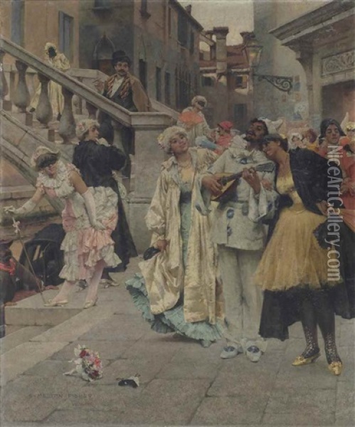 Revellers At The Carnival, Venice Oil Painting - Samuel Melton Fisher