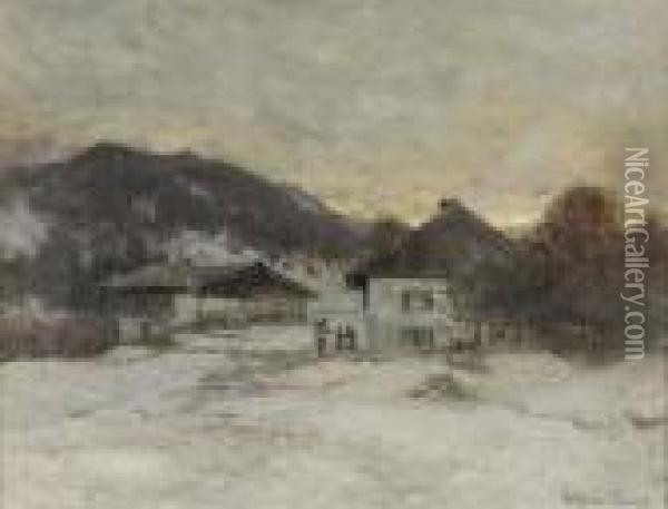 Winterliche Landschaft Mit Bauernhaus. Oil Painting - Anders Anderson-Lundby