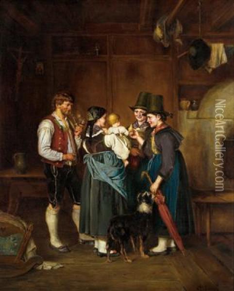 Der Besuch Der Tanten Oil Painting - Franz Von Defregger