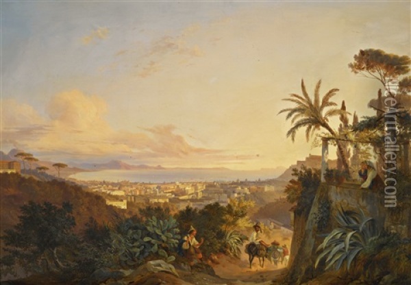 The Gulf Of Naples, Viewed From The Capo Di Monte Oil Painting - Carl (Karl) Wilhelm Goetzloff