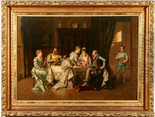 Flirtatious Afternoon In The Drawing Room Oil Painting - Ladislaus Bakalowicz