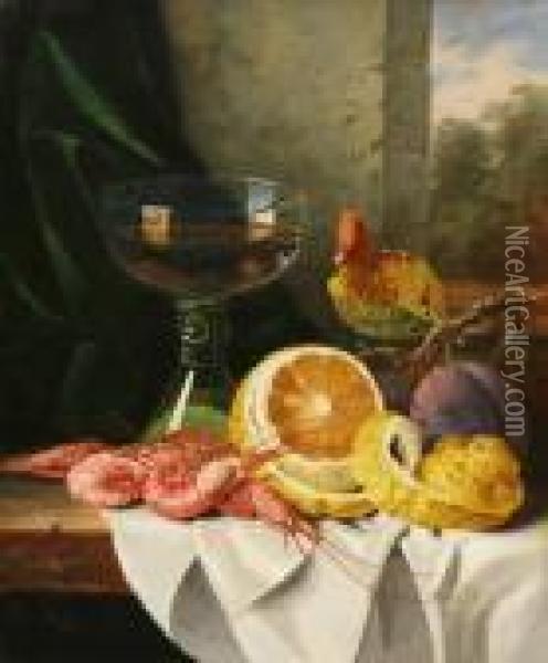 Still Life With Prawns And Fruit Oil Painting - Edward Ladell