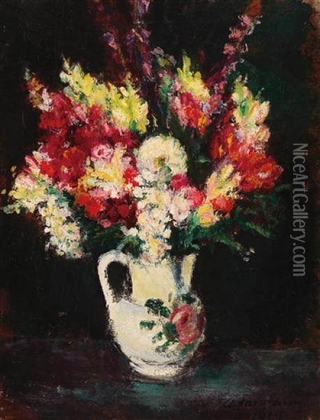 Bouquet In Bellied Jug Oil Painting - Anton Faistauer
