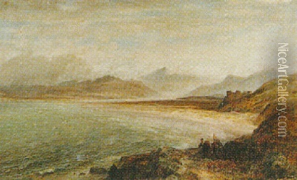 Figures On A Coastal Path Near Harlech Castle Oil Painting - Charles Thomas Burt