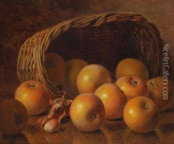 Still Life Of Apples And A Basket Oil Painting - Eloise Harriet Stannard