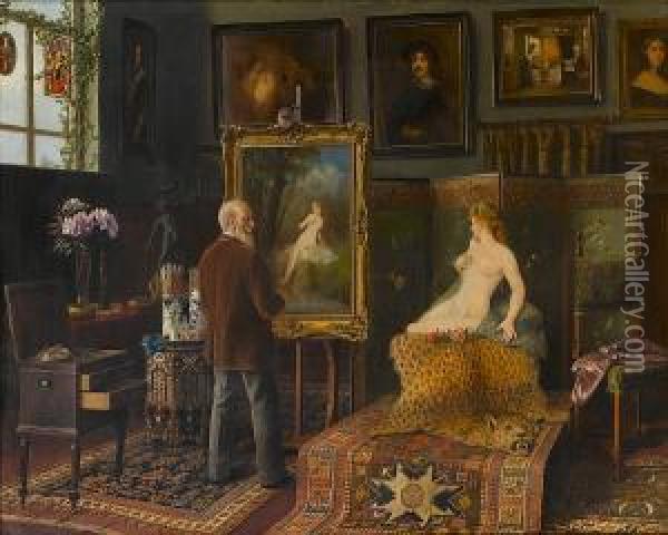 In The Artist's Studio Oil Painting - Carl Johann Spielter