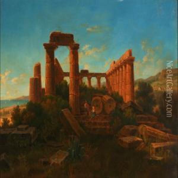 View Of The Junos Temple Neargirgenti On Sicily Oil Painting - Gustaf-Wilhelm Palm