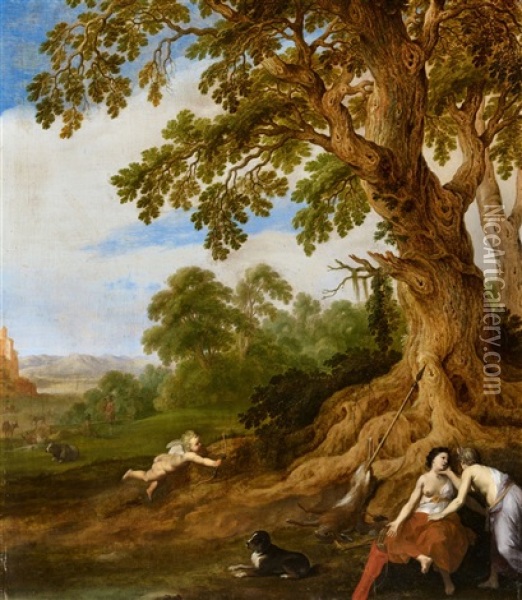 Diana And Calisto Oil Painting - Cornelis Van Poelenburgh