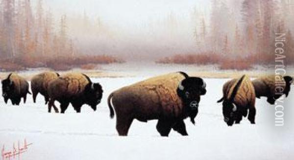 Great Bulls Of Yellowstone Oil Painting - George Smith