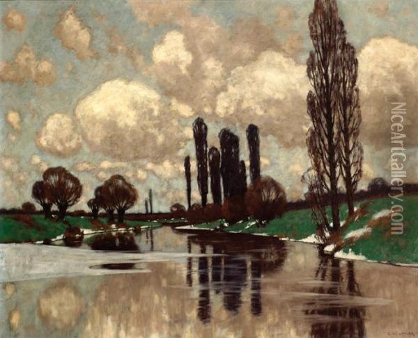 Trees By The Water Oil Painting - Carl Kustner
