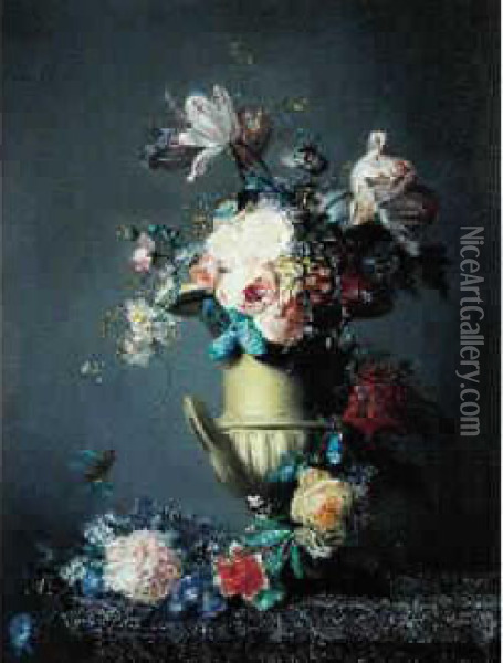 Bouquet De Fleurs Sur Un Entablement En Porphyre Oil Painting - Pierre-Joseph Redoute