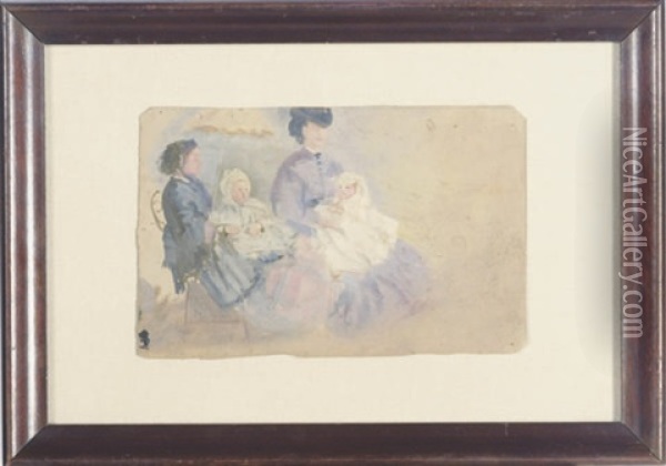 Nannies In The Park (+ 3 Others; 4 Works) Oil Painting - Conrad Wise Chapman
