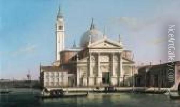 The Church Of S. Giorgio Maggiore, Venice, With Sandalos Andgondolas Oil Painting - (Giovanni Antonio Canal) Canaletto