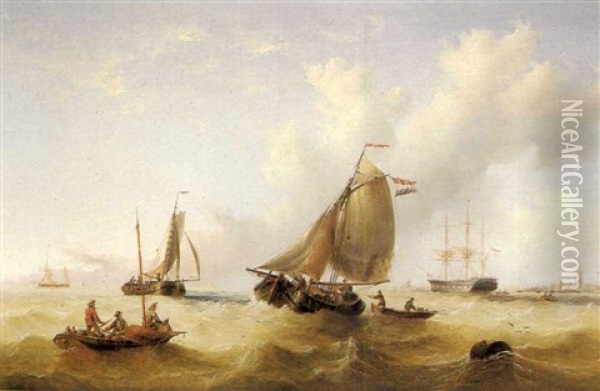 Fishing Vessels Off The Dutch Coast Oil Painting - Henry Redmore