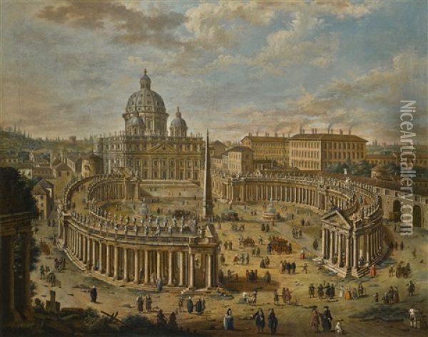 Rome, A Panoramic View Of Saint Peter's Square, The Basilica Beyond Oil Painting - Jacopo Fabris