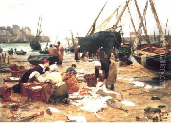 Sorting The Fish Oil Painting - Victor-Gabriel Gilbert