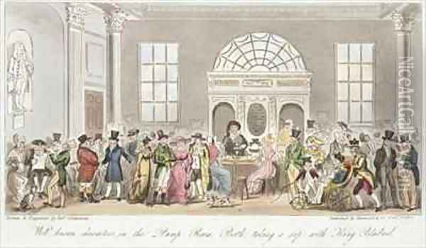Well known Characters in the Pump Room Bath Taking a Sip with King Bladud Oil Painting - Isaac Robert Cruikshank