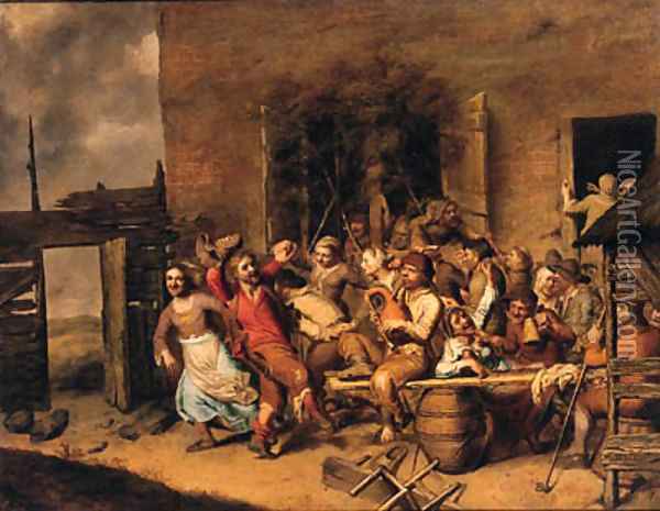 Peasants merrymaking in a farmyard Oil Painting - Matheus Berckmans