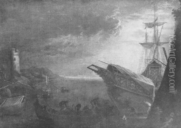 Le Dechargement D'un Navire Turc Oil Painting - Adriaen Van Der Cabel